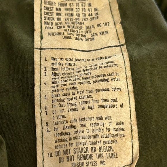 Army, vintage OG 107 cold weather jacket - Picture 6 of 7